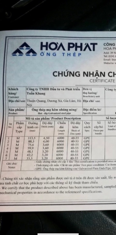 Ống thép mạ kẽm nhúng nóng Hoà Phát