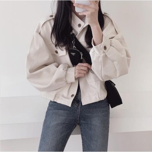 Áo khoác cổ đứng màu trơn thiết kế có túi trẻ trung 37715