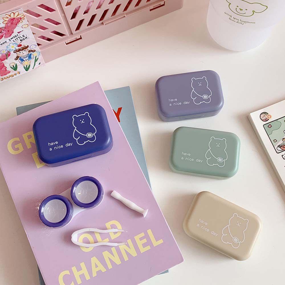 Thanh Nối Ống Kính Áp Tròng Mini Dễ Thương|Hộp Đựng Kính Áp Tròng Kèm Gương Hình Gấu Hoạt Hình Dễ Thương