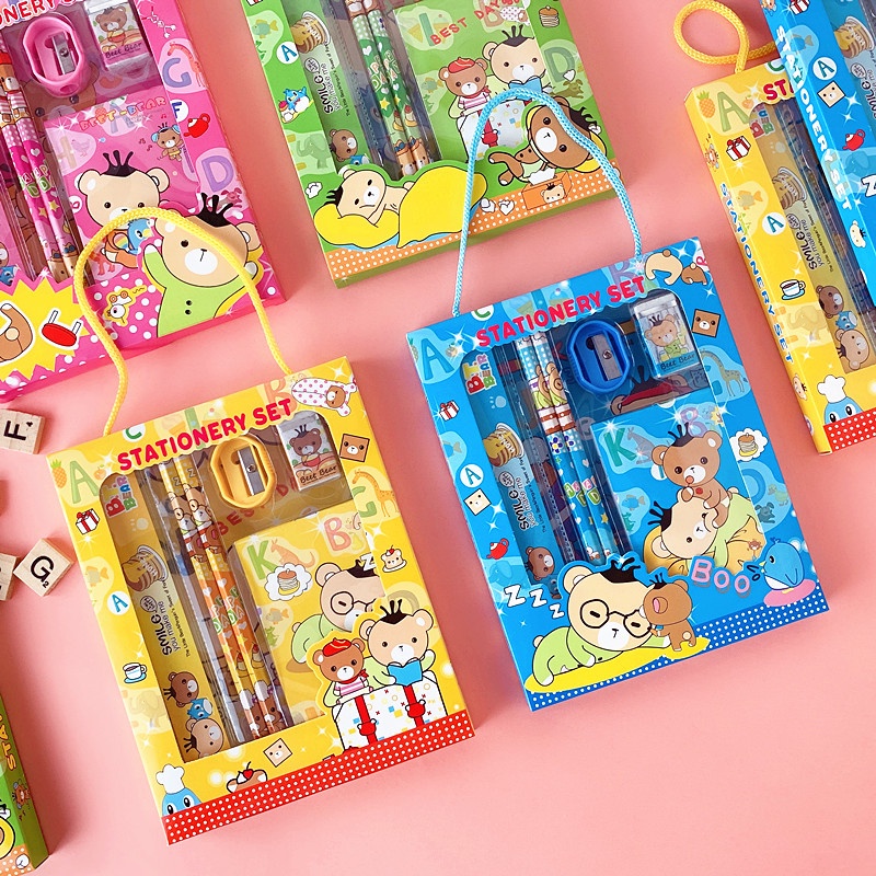 ✨Lily✨Bộ Dụng Cụ Học Tập 6 Món Gồm Bút Chì + Bút Chì + Đồ Chuốt Bút Chì + Đồ Tẩy Dành Cho Học Sinh Tiểu Học