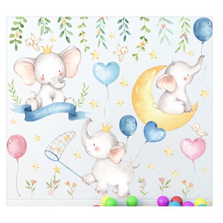 Decal dán tường chú voi con chơi cùng bong bóng cho bé