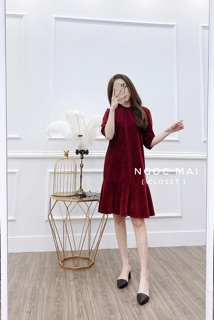 VÁY NHUNG ĐỎ ĐUÔI CÁ TAY BỒNG