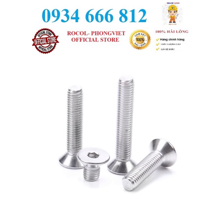 Combo 50c bulong lục giác chìm đầu bằng INOX 201 M5, M5X10, M5x12, M5x16, M5x20, M5x25, M5x30