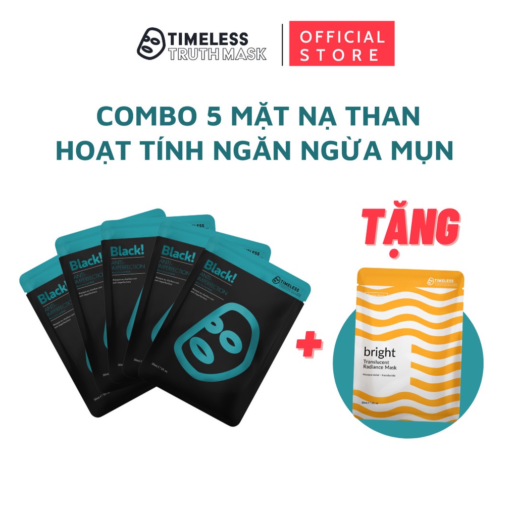 Combo 5 Mặt Nạ Than Hoạt Tính Dành Cho Da Dầu, Da Mụn Tặng Thêm 1 Mặt Nạ Sợi Tơ Siêu Nhẹ Cao Cấp Timeless Truth