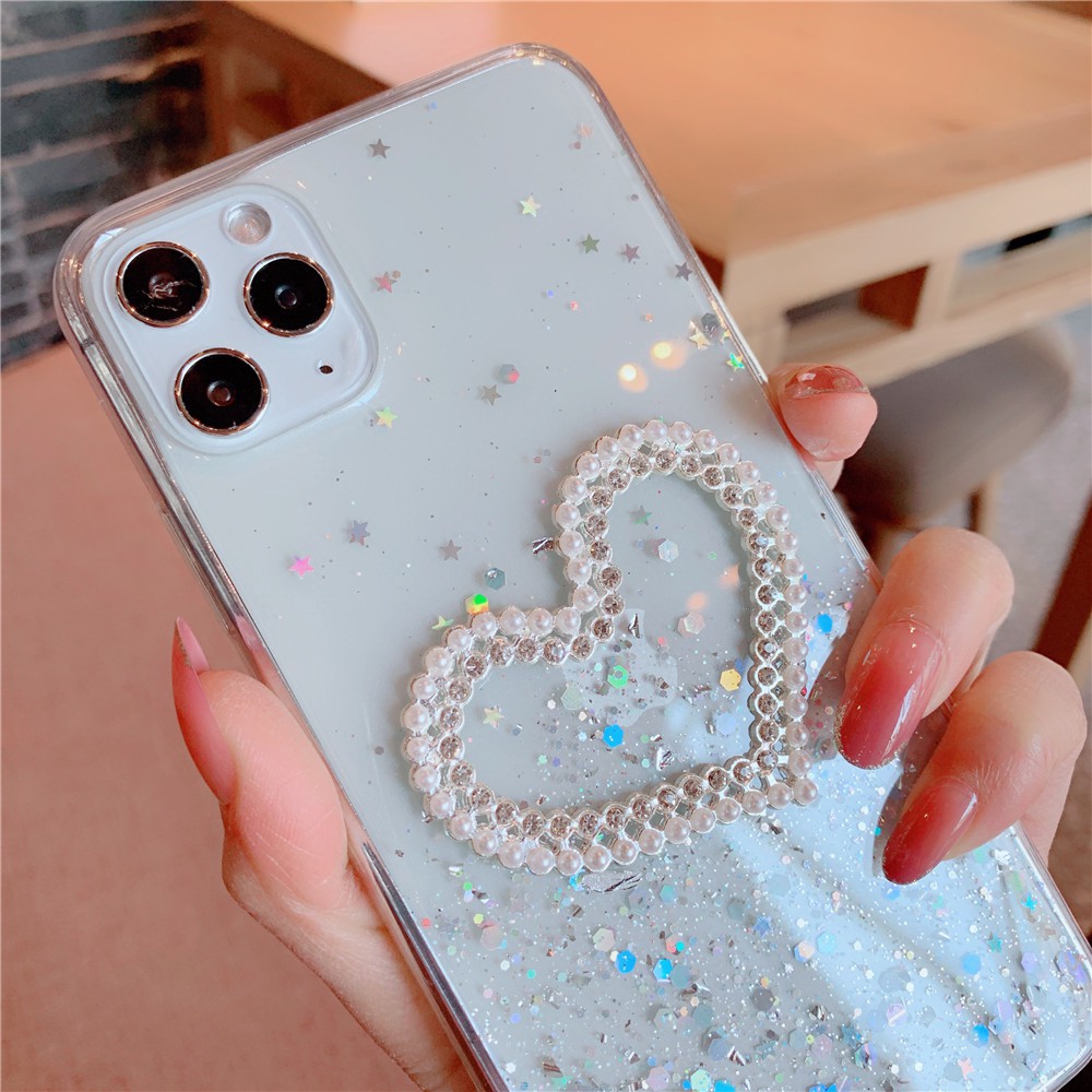 Realme 5 Pro Realme 6 Pro Realme C2 3 Pro Glittering Starry Sky Pearl Love Heart Phone Case for Reno 4 Pro Reno 3 Pro