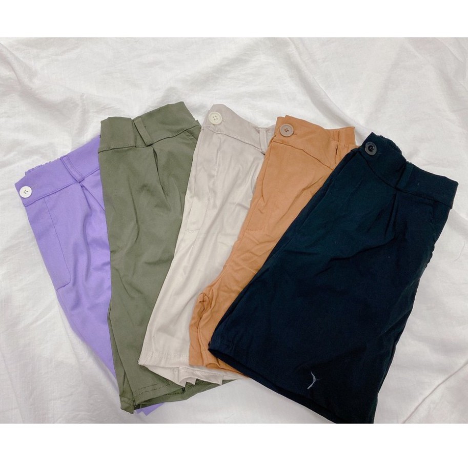 Quần Short Kaki 3 Màu PEONYB Nữ [FREESHIP] 🌸 Shorts khaki sắn gấu cạp khuy lưng thun màu ĐEN