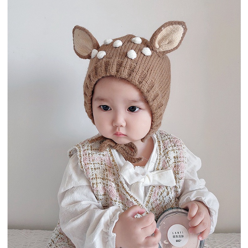 Mũ len có dây phối tai Nai đáng yêu ngộ nghĩnh cho bé trai/ bé gái (5 tháng - 2 tuổi)