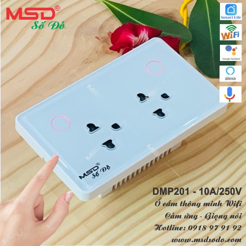 Ổ CẮM WIFI GIỌNG NÓI ÂM TƯỜNG - 2 Ổ CẮM 3 CHẤU ĐA NĂNG 10A - MẶT KÍNH MÀU TRẮNG - DMP201