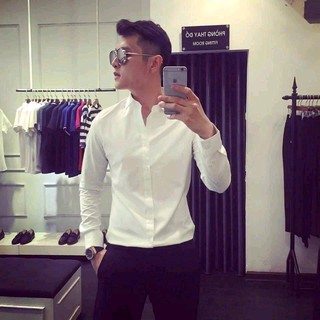 Áo sơ mi trắng chất liệu lụa hàn quốc slim fit