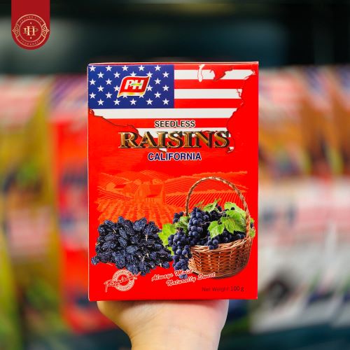 Nho Khô Đen nhập khẩu Mỹ Raisins 100g hộp giấy hình lá cờ