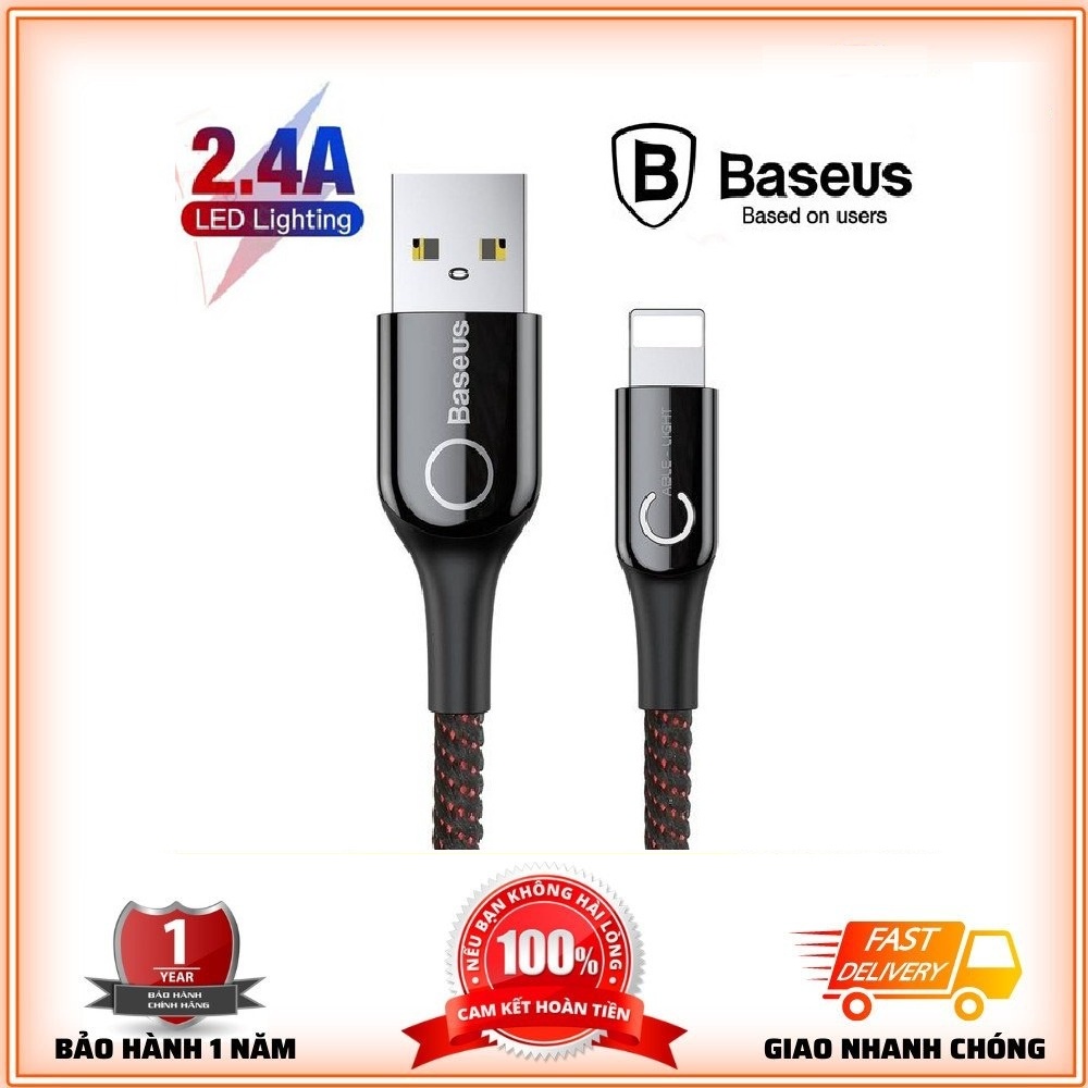 Dây Sạc Baseus Cshaped Tự Ngắt Thông Minh Khi Đầy Pin hỗ trợ dòng điện 2.4A, bọc dù chống đứt gãy Dài 1M - Bảo Hành 12T