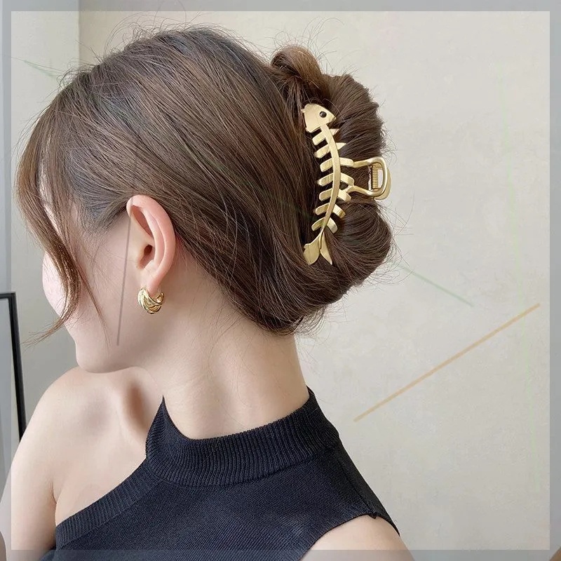 Kẹp tóc càng cua thiết kế xương cá/ đuôi cá/ đính ngọc trai nhân tạo phong cách Hàn Quốc đơn giản thời trang cho nữ