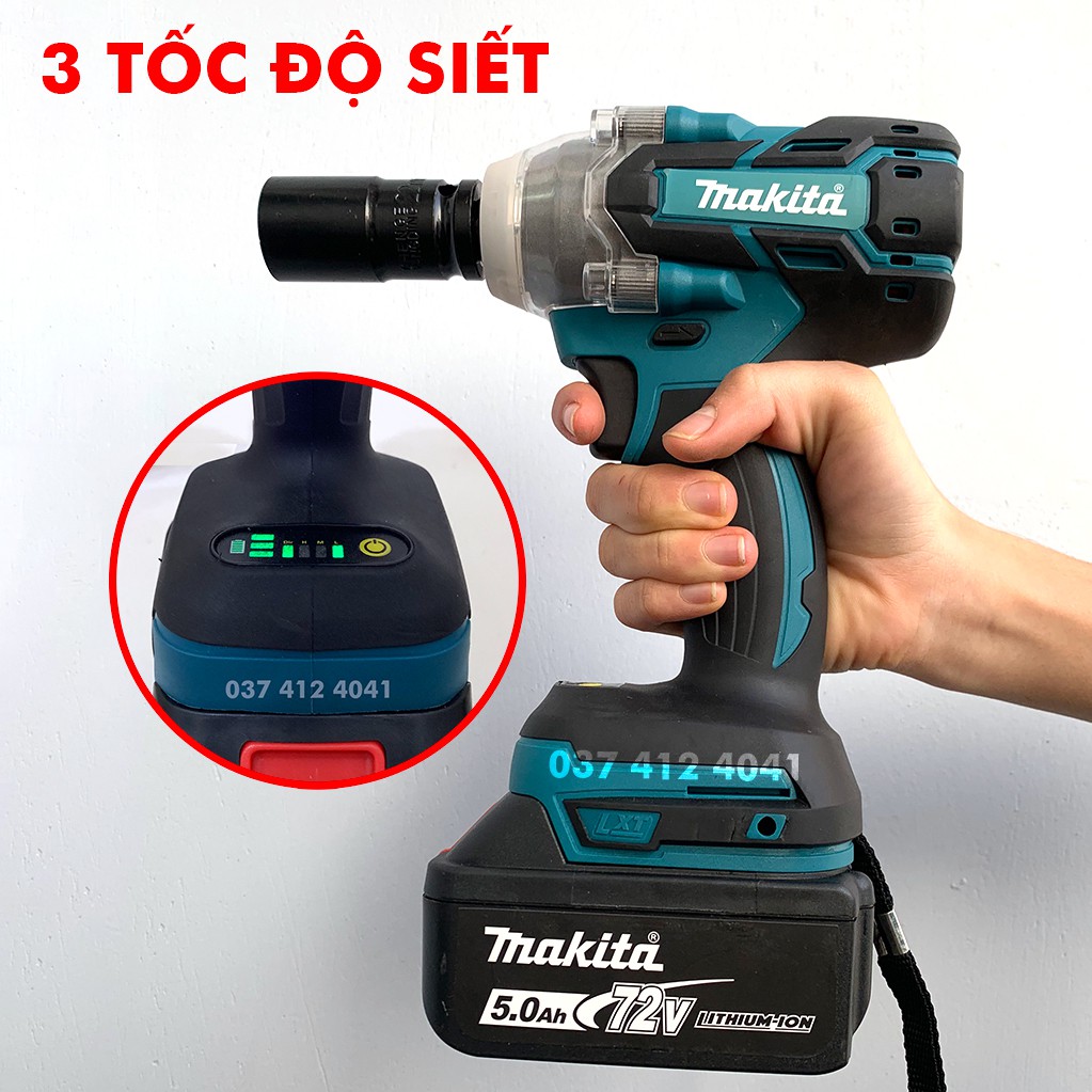 [Tặng 5 đầu khẩu] Máy siết bulong Makita 118V  Không chổi than- Siêu khỏe - 3 Tốc độ -Có bàn sạc nhanh