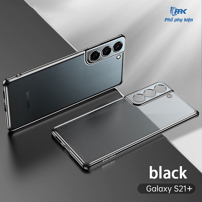 Ốp lưng Samsung S21, S21 Plus, S21 Ultra chống vân tay mặt lưng trong suốt viền màu tạo điểm nhấn chính hãng Sulada