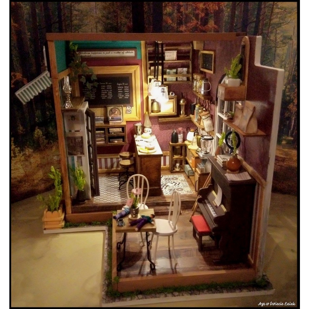 Mô Hình Gỗ 3D Lắp Ráp ROBOTIME DIY Dollhouse Nhà Tí Hon Simon's Coffee DG109