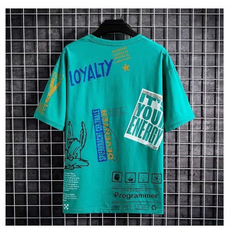 Áo thun ngắn tay dáng ôm in họa tiết đơn giản thời trang hè phong cách Hàn Quốc cho nam