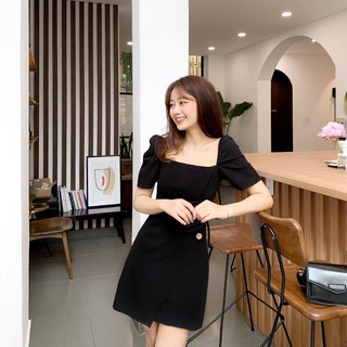 Đầm cổ vuông tà đắp chéo