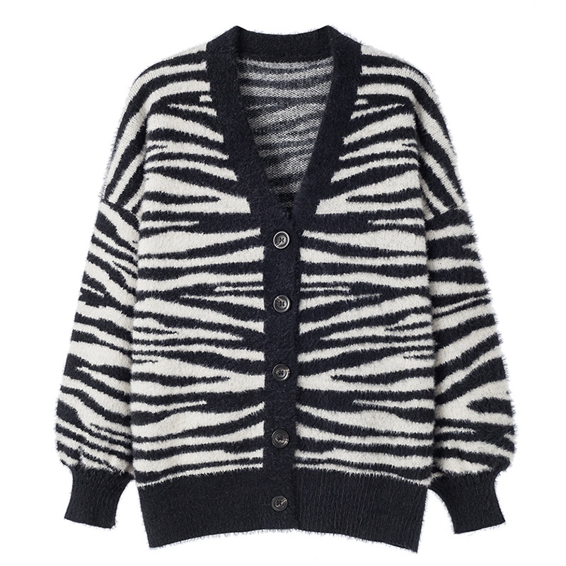 Áo khoác cadigan vằn đen len lông thỏ cao cấp phong cách Hàn Quốc | BigBuy360 - bigbuy360.vn