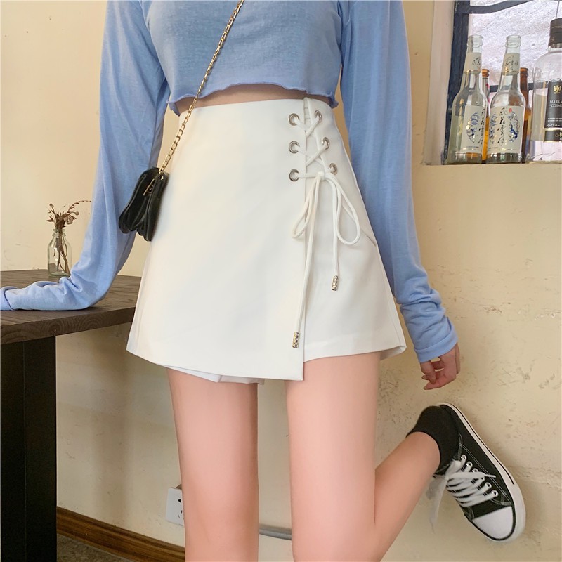Quần Giả Váy Lưng Cao Phối Dây Rút Phong Cách Hàn Quốc Trẻ Trung Chất Vải Tuyết Mưa