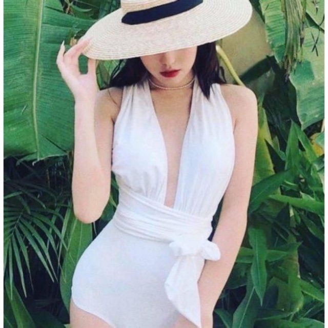 Bikini áo tắm liền dây buộc cổ sang chảnh đỏ,đen,trắng,tím (Ảnh thật)