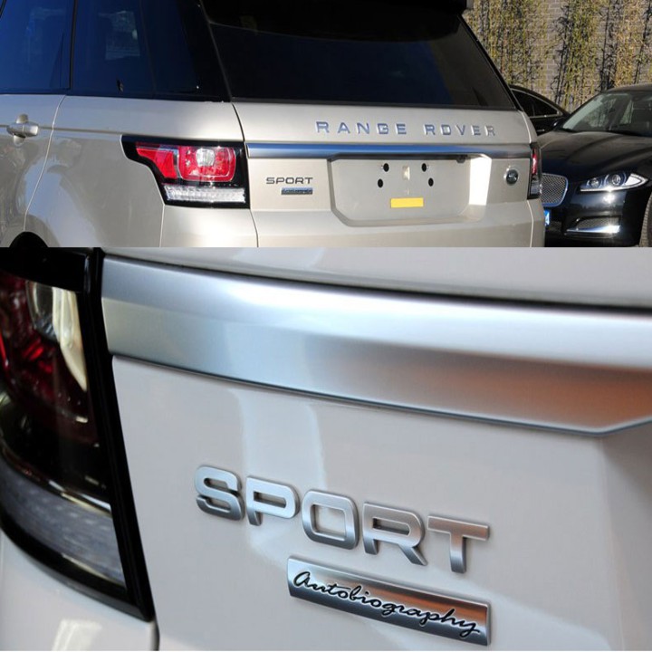 Decal tem chữ inox Sport dán xe ô tô