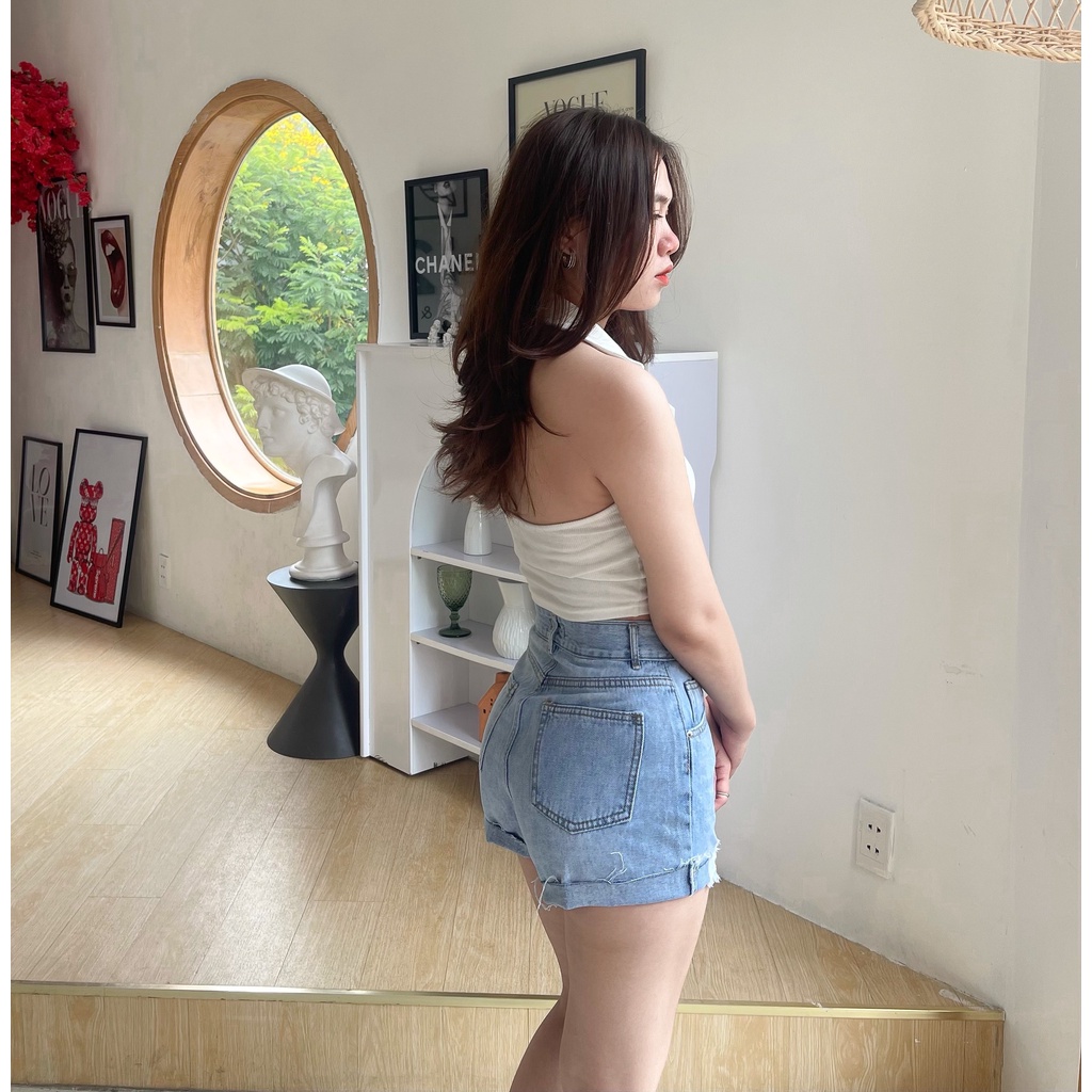 QUẦN JEANS ĐÙI NỮ RÁCH NHẸ LƯNG SIÊU CAO [MK123