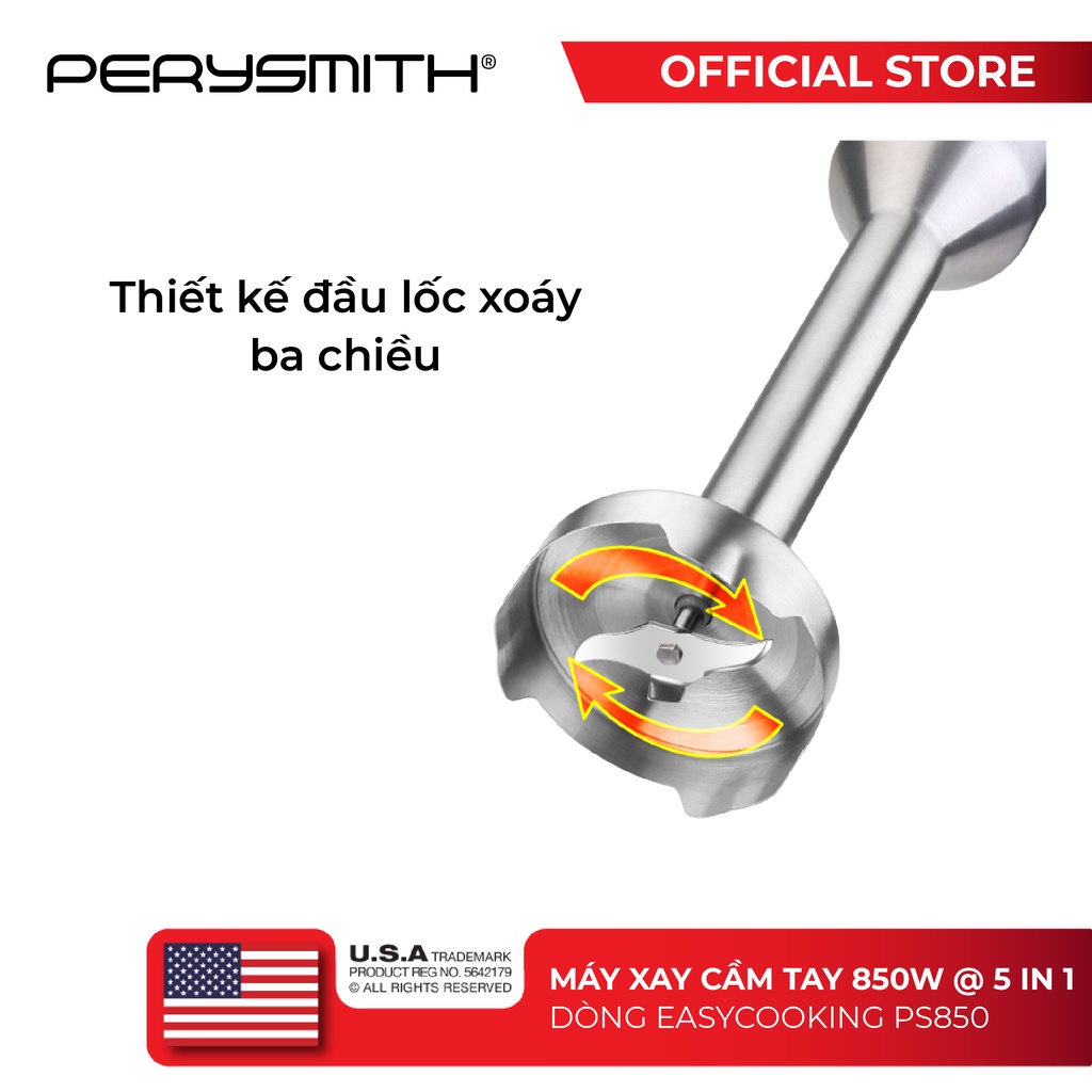 Máy xay sinh tố cầm tay đa năng PerySmith PS850, công suất 850W, hàng chính hãng