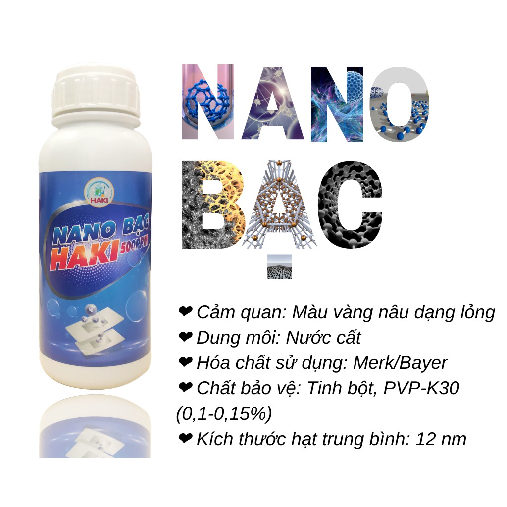 Combo 3 chai nano bạc Haki 500ppm dùng trong thủy sản  xử lý nước, diệt khuẩn, khử mùi tanh cho ao hồ
