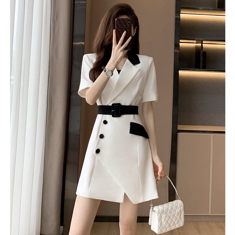 2022 summer new women's French style dress women's summer senior designer single-breasted suit dress