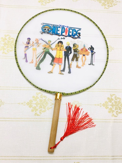 Quạt one piece lufy vải lụa cán gỗ