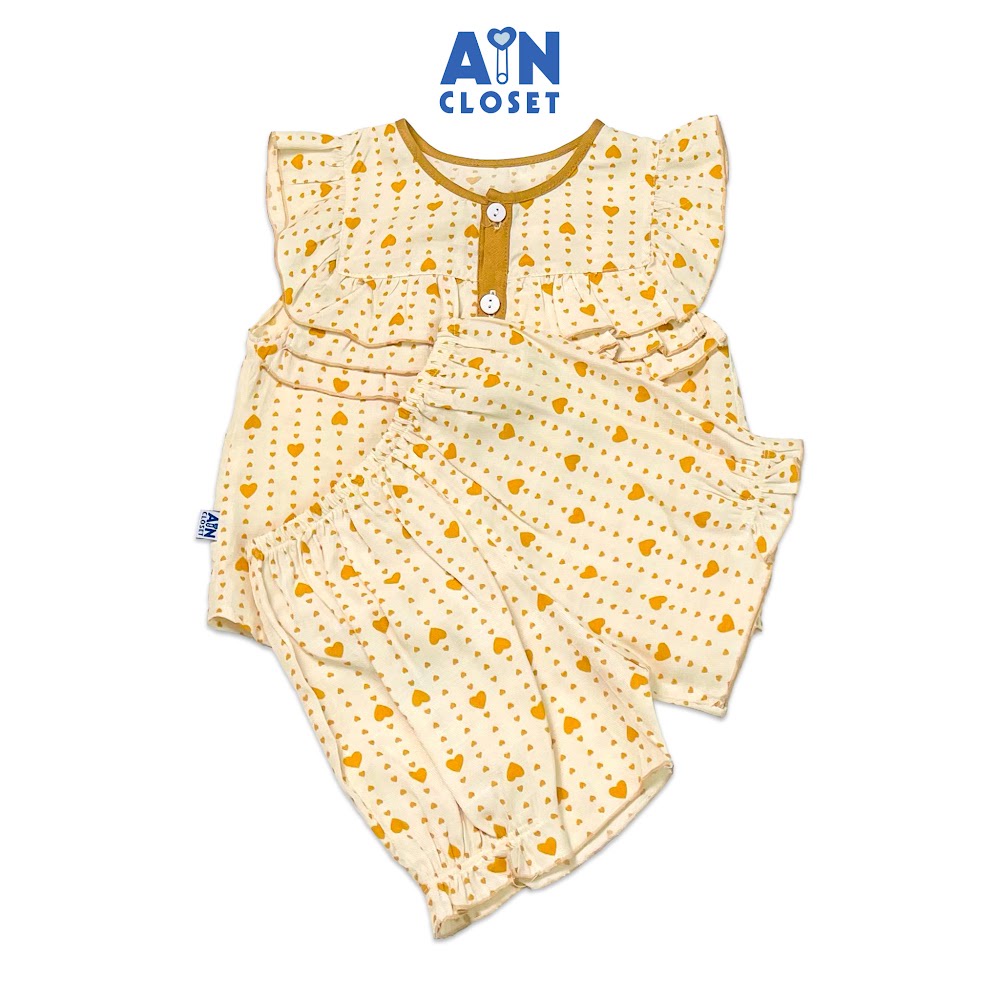 Bộ quần áo ngắn bé gái họa tiết Tim bèo vàng đũi lạnh - AICDBGUCFSHR - AIN Closet