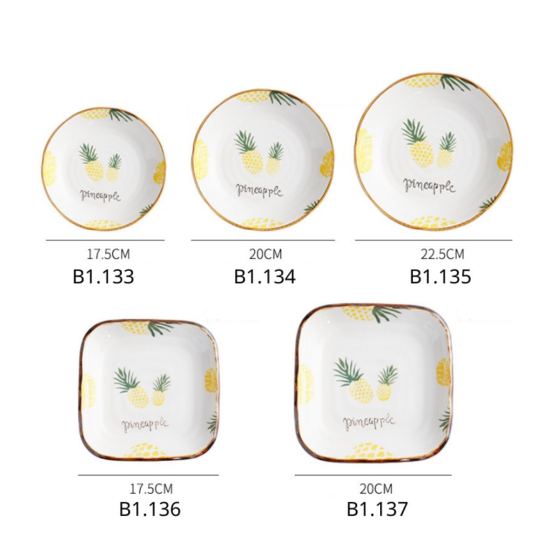 Đĩa sứ decor , dĩa sứ tròn đẹp họa tiết dứa Holame