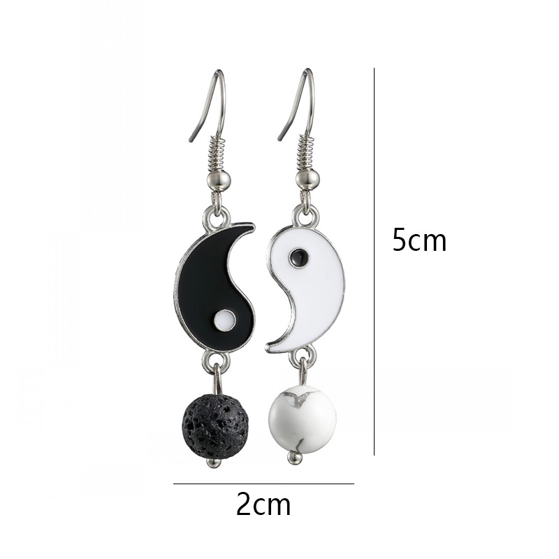 1 Cặp Khuyên Tai Dáng Dài Hình Bát Quái Âm Dương Đính Đá Đơn Giản Phong Cách Cổ Điển Cho Nữ