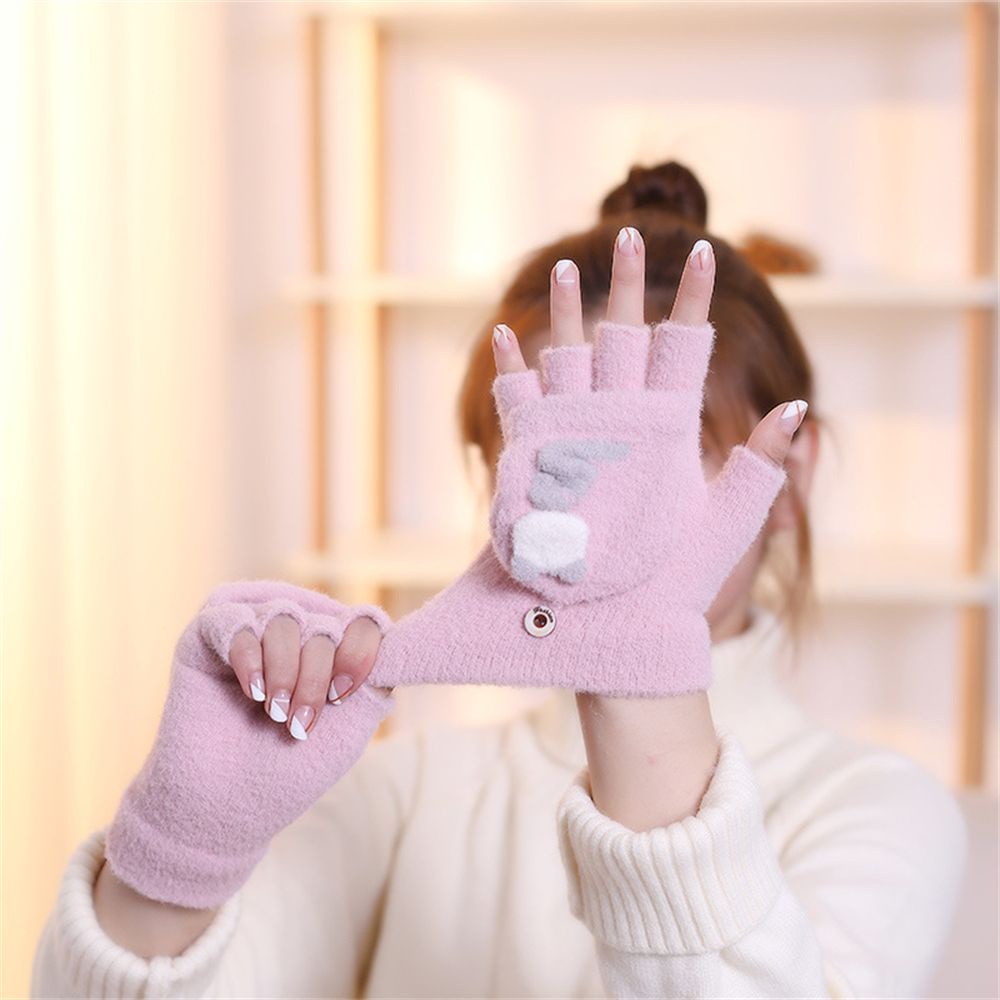 Đôi Găng Tay Lông Nhung Mềm Mại Hở Ngón Họa Tiết Mèo Dễ Thương