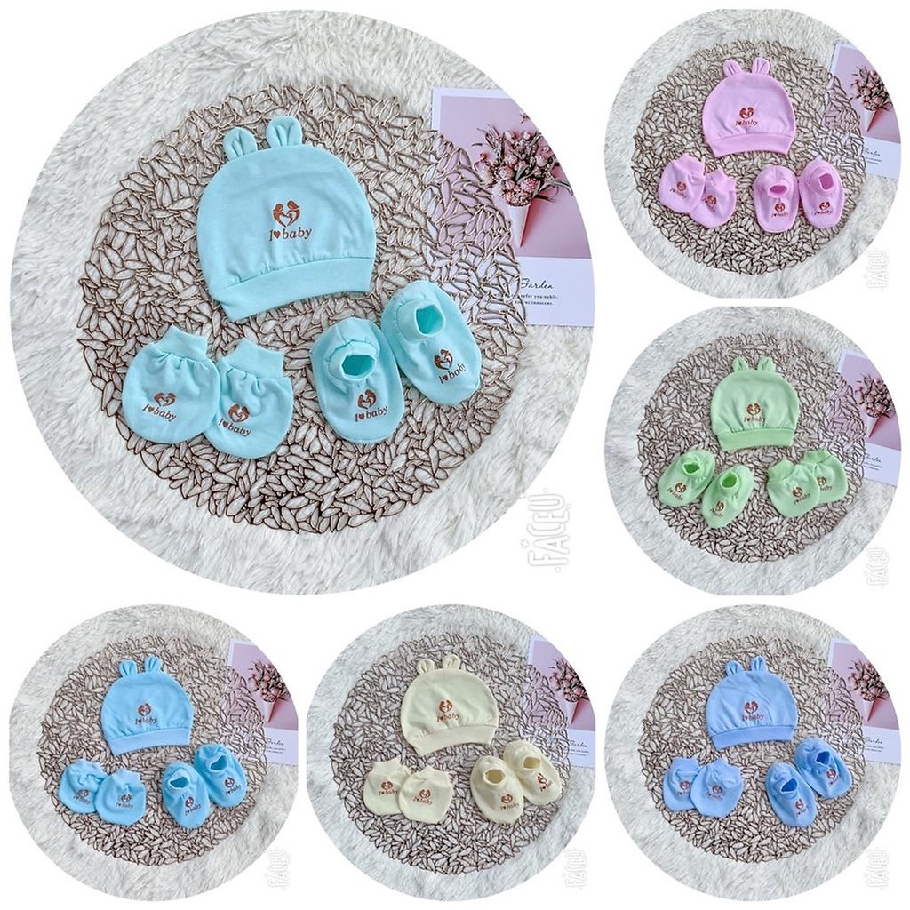 Set mũ bao tay chân i love baby hàng đẹp cho bé 0 - 3 tháng