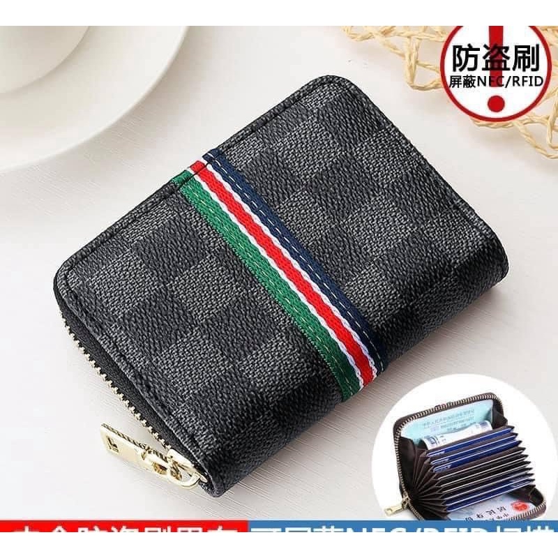 Ví cầm tay thời trang unisex Bóp mini vans kẻ caro Kẻ vạch hai màu trắng đen nam nữ 10 ngăn