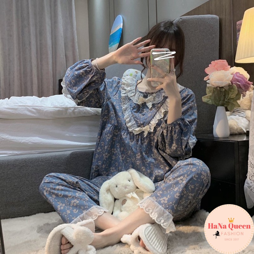 Bộ đồ mặc nhà phối ren phong cách tiểu thư cực xinh (Hàng có sẵn)