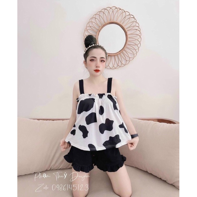 Set ngủ bò sữa áo 2 dây babydoll phối quần đùi bèo - S0N | BigBuy360 - bigbuy360.vn