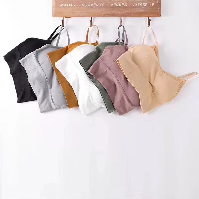 Áo bra cotton tăm 2 dây- Áo thun tập gym yoga zumba có đệm ngực nhiều màu 646