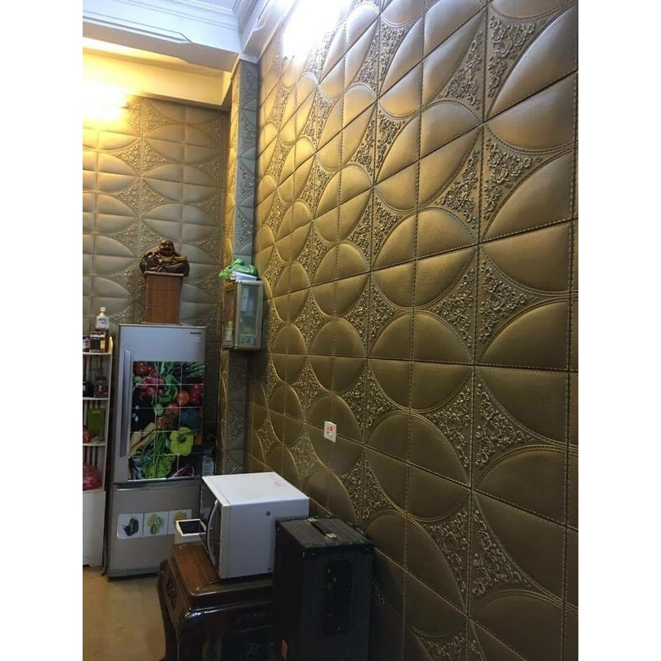 Xốp dán tường giả da hoa hồng miếng dán tường 3d có keo sẵn 70*77cm