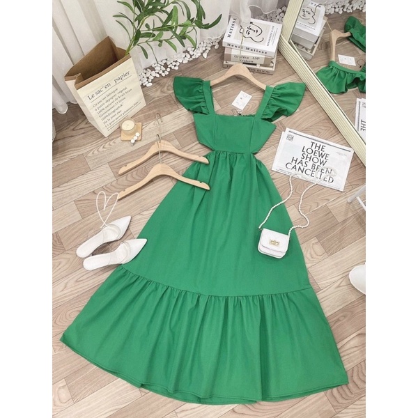 Đầm maxi cánh tiên khoét eo hở lưng thắt nơ lưng 4 màu đi biển