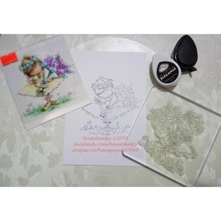 hnastampy CS058 con dấu tem trong suốt seal clear stamp dùng cho thiệp handmade scrapbook Cô bé ôm hoa