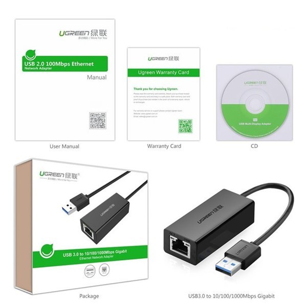 (15cm) Cáp chuyển USB 3.0 sang LAN 1000Mbps - Ugreen 20255/20256