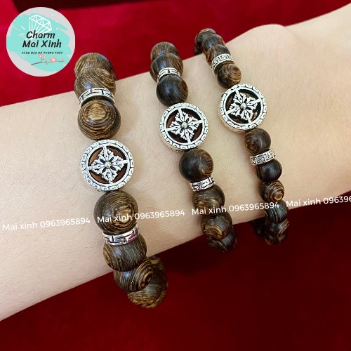 Vòng Trầm Hương Sánh Chìm mix Charm Bánh Xe Pháp Luân Hồi - Vòng Tay Phong Thuỷ Nam Nữ May Mắn - Hàng Cao Cấp Loại 1
