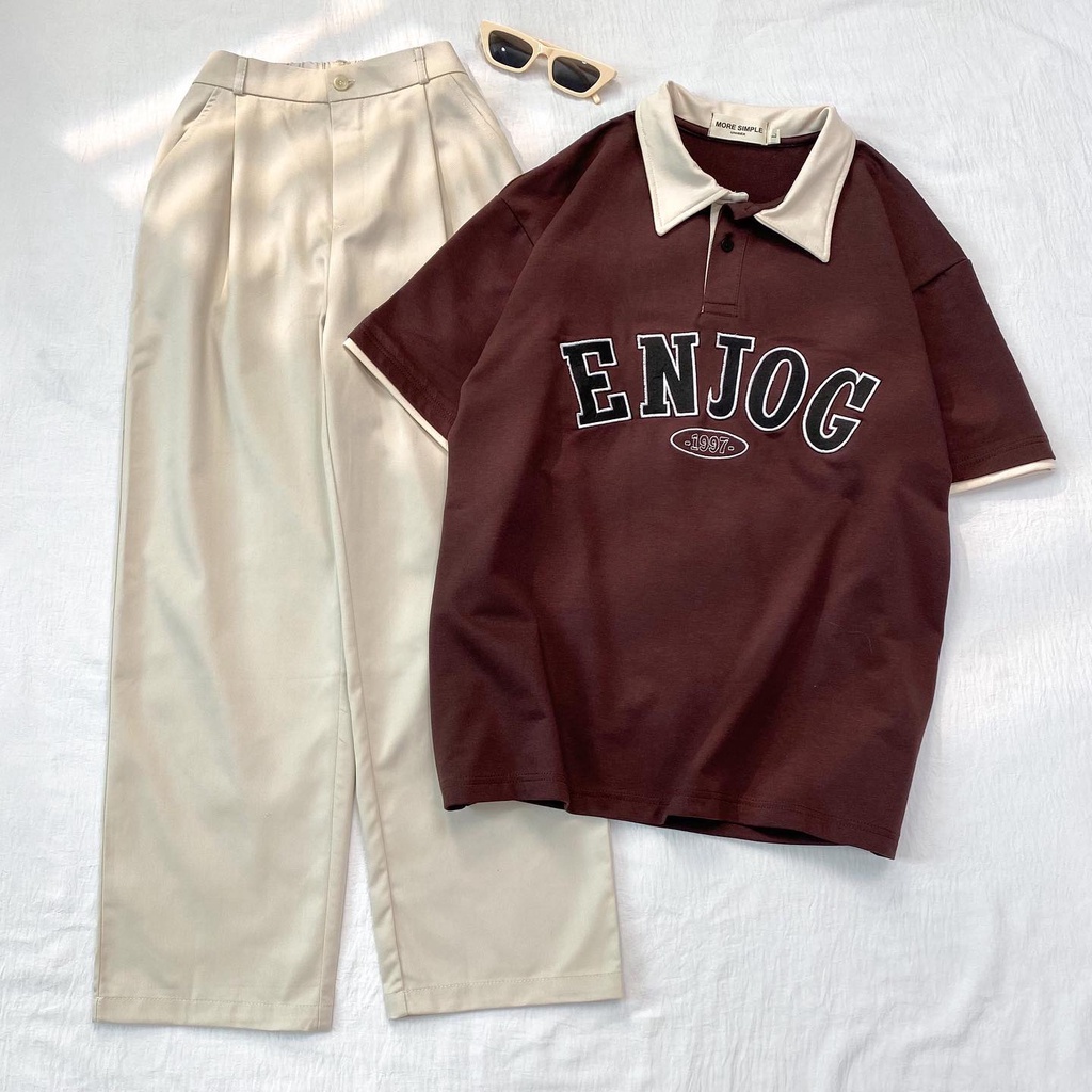 Áo phông POLO ENJOG 1997 Nam Nữ Unisex - áo thun có cổ in chữ form rộng GIDI OVERSIZE co giãn thoáng mát