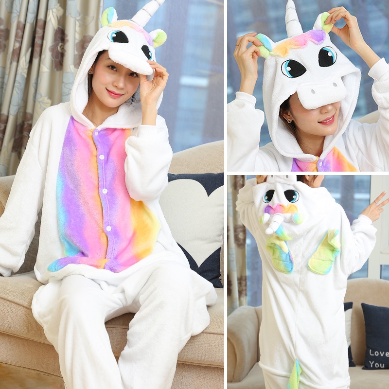 Phụ nữ Unicorn Onesies Unisex Mùa đông Động vật dễ thương Đồ ngủ Kigurumi Trẻ em Đồ ngủ Trang phục Người lớn Đồ ngủ Flannel Đồ ngủ Đồ lót