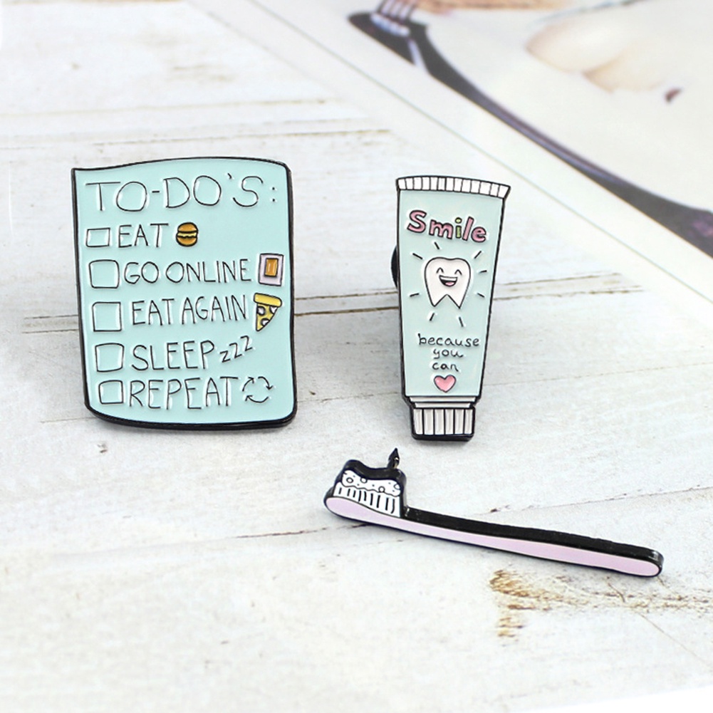Ghim cài áo hình bàn chải/ kem đánh răng/ danh sách việc cần làm độc đáo