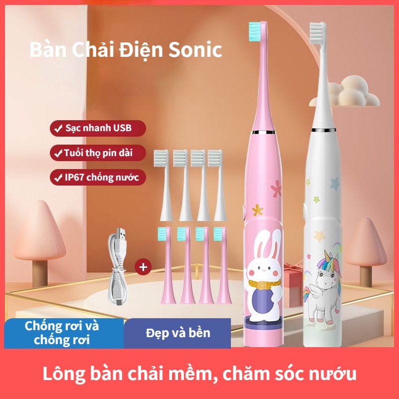 Bàn chải điện sonic Bàn chải đánh răng trẻ em sạc USB 6 chế độ chải chăm Chăm sóc trắng răng kẹo cao su