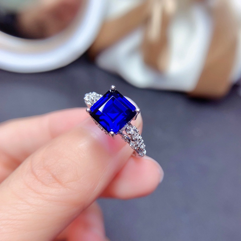 Nhẫn đính đá zircon hình vuông AAA mạ bạc 925 thời trang cho nữ