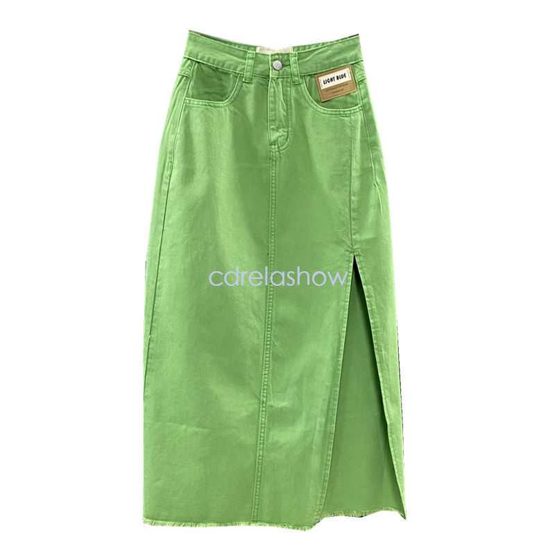 Chân Váy Denim Dáng Dài Xẻ Tà Màu Xanh Lá Trẻ Trung Quyến Rũ Cho Bạn Gái | BigBuy360 - bigbuy360.vn